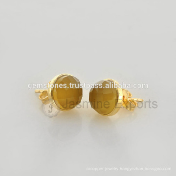 925 Sterling Silver Gold Plated Bezel Earrings Jewelry, Wholesale Best Quality Natural Gemstone Stud Earrings Suppliers